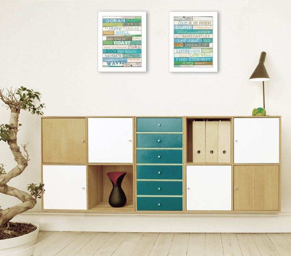 Set Of Two Live in The Present 5 White Framed Print Wall Art - Homeroots - Flyclothing LLC