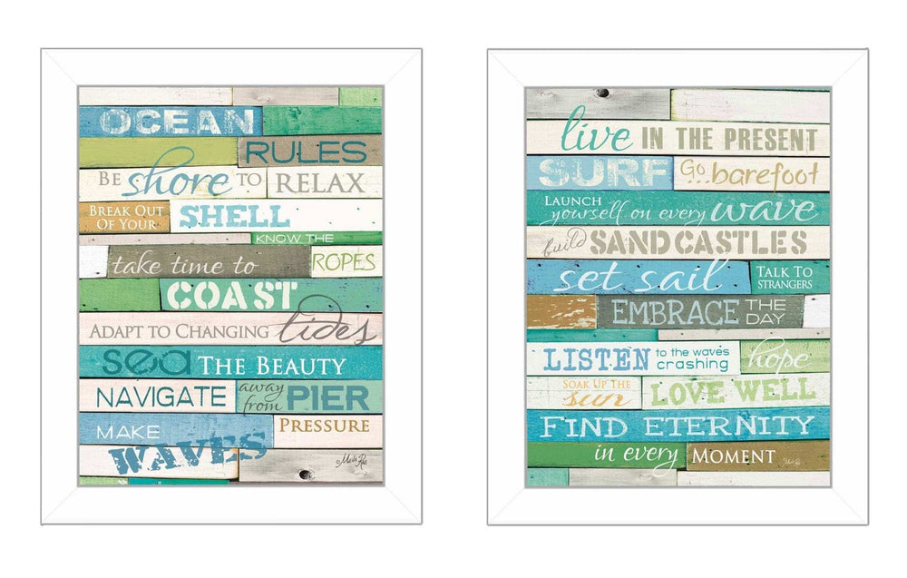 Set Of Two Live in The Present 5 White Framed Print Wall Art - Homeroots - Flyclothing LLC