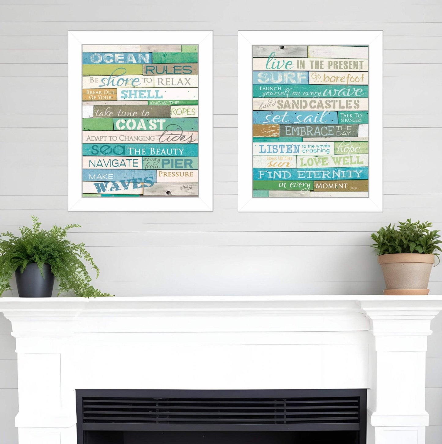 Set Of Two Live in The Present 5 White Framed Print Wall Art - Homeroots - Flyclothing LLC