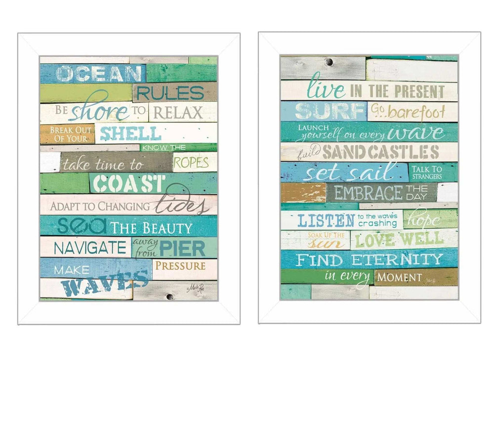 Set Of Two Live in The Present 2 White Framed Print Wall Art - Homeroots - Flyclothing LLC