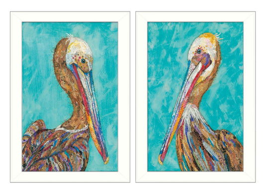 Set Of Two Pelicans White Framed Print Wall Art