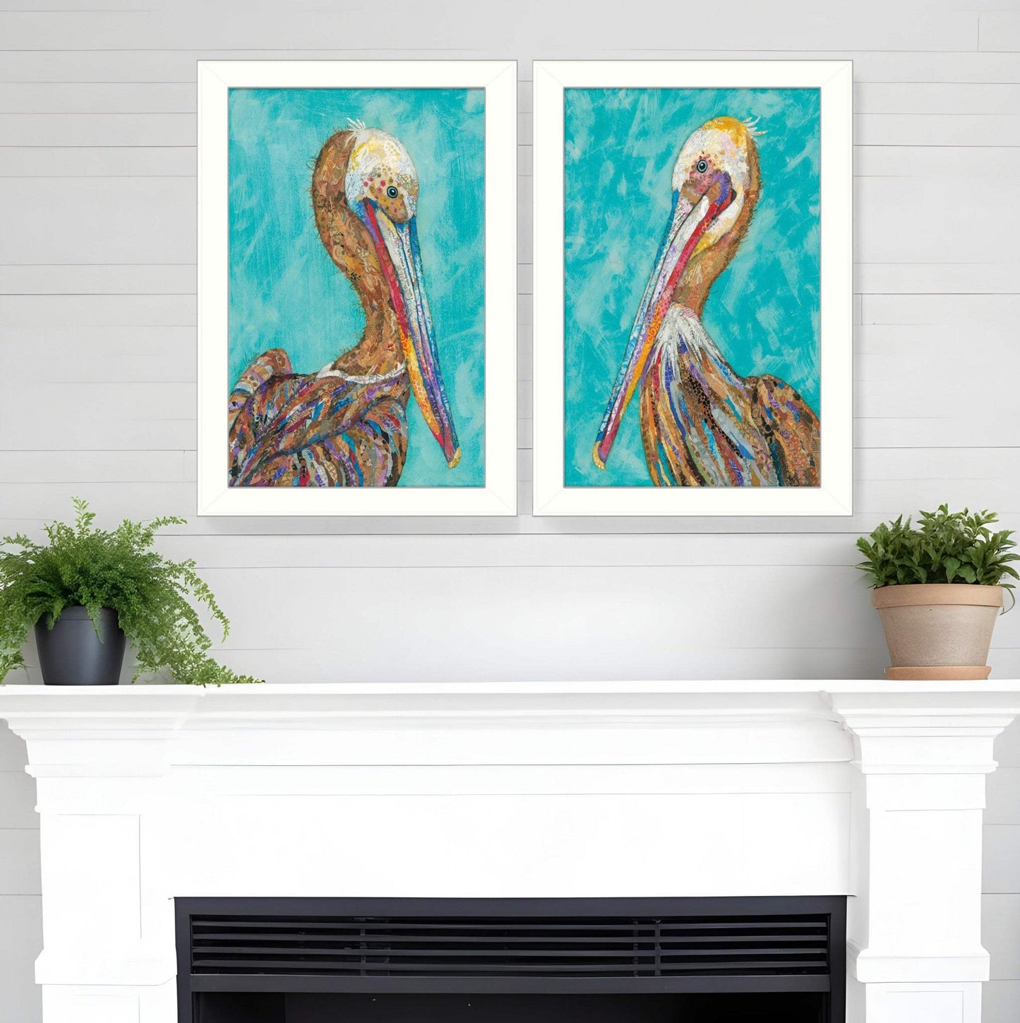 Set Of Two Pelicans White Framed Print Wall Art - Homeroots - Flyclothing LLC