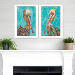 Set Of Two Pelicans White Framed Print Wall Art