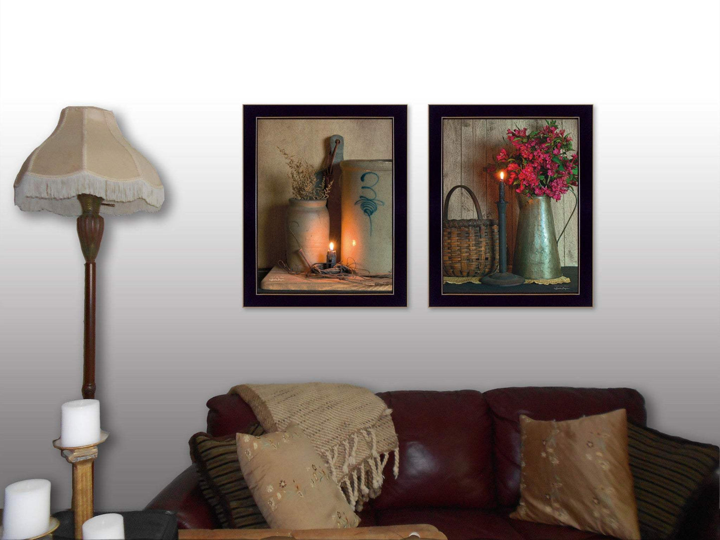 Set Of Two Americana Country Candlelight Black Framed Print Wall Art - Homeroots - Flyclothing LLC