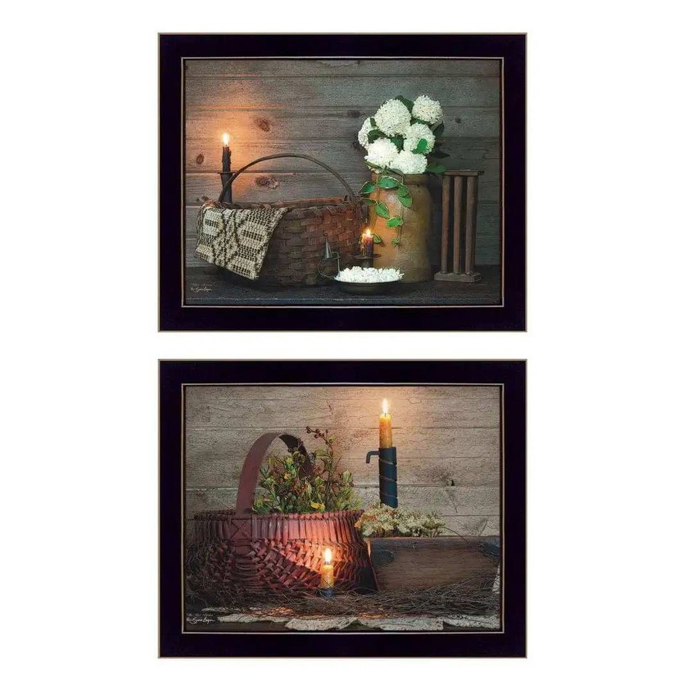Set Of Two Baskets and Flowers Black Framed Print Wall Art - Homeroots - Flyclothing LLC