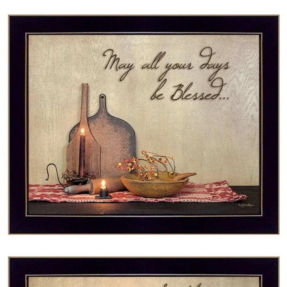 Set Of Two Twice Blessed Black Framed Print Wall Art - Homeroots - Flyclothing LLC