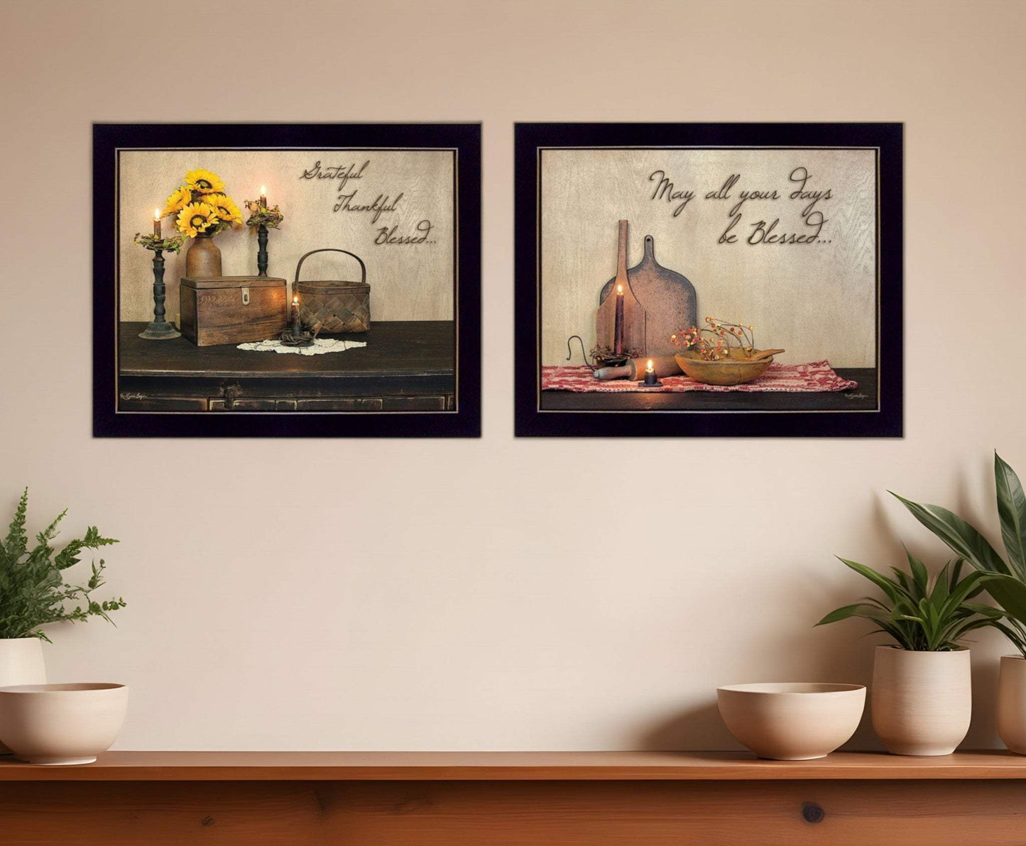 Set Of Two Twice Blessed Black Framed Print Wall Art - Homeroots - Flyclothing LLC