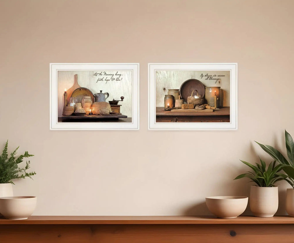 Set Of Two By Grace 4 White Framed Print Kitchen Wall Art - Homeroots