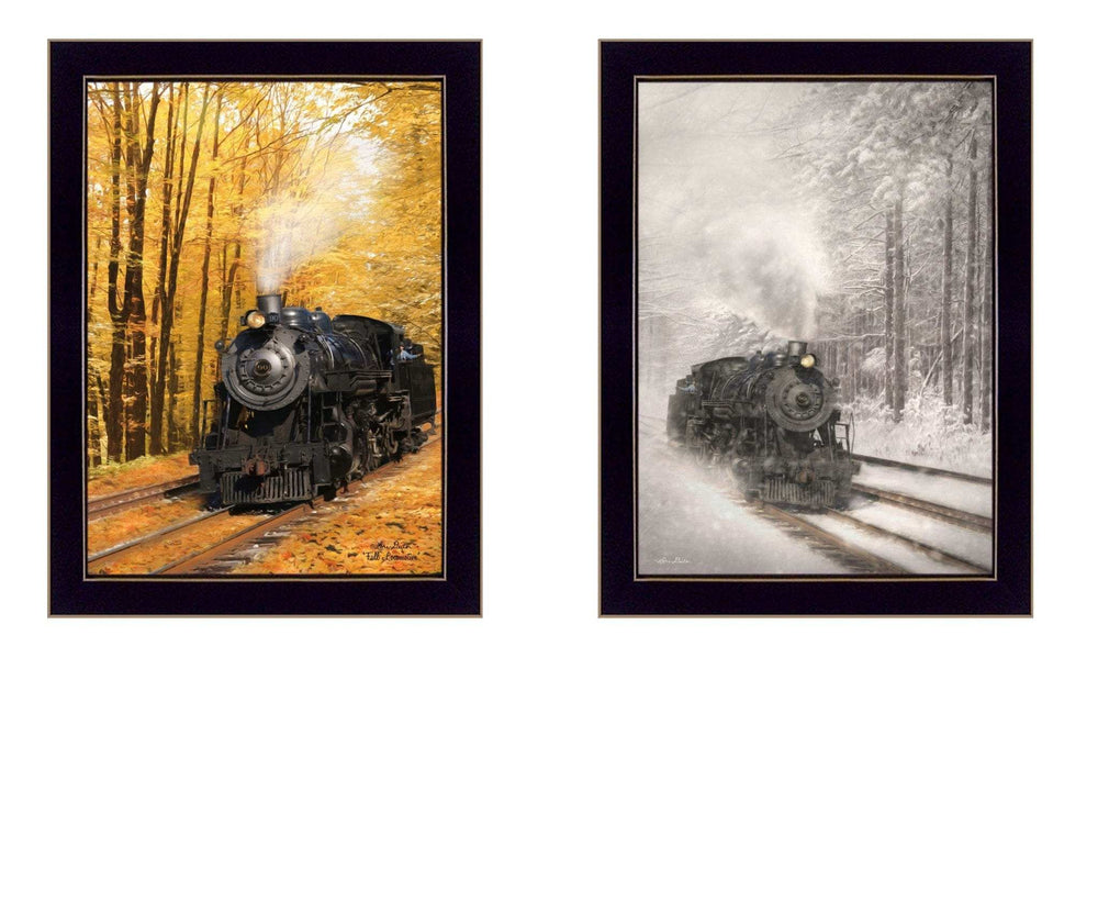 Set Of Two Vintage Locomotives Black Framed Print Wall Art - Homeroots - Flyclothing LLC