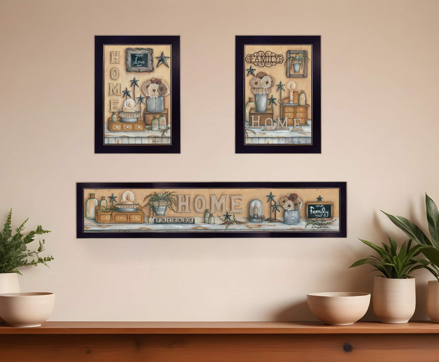 Set Of Three Where Family and Friends Gather 1 Black Framed Print Wall Art - Homeroots - Flyclothing LLC