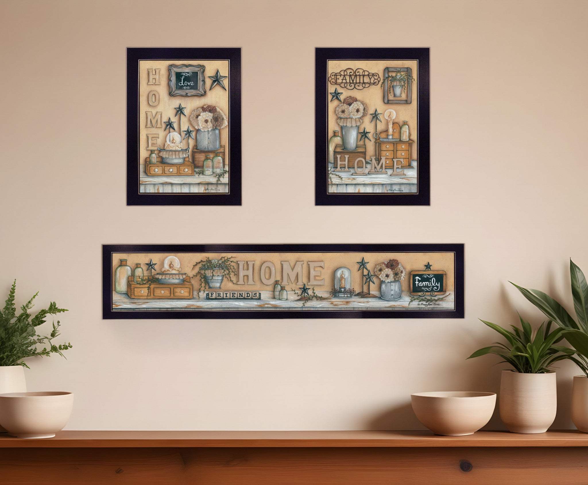 Set Of Three Where Family and Friends Gather 1 Black Framed Print Wall Art - Homeroots - Flyclothing LLC