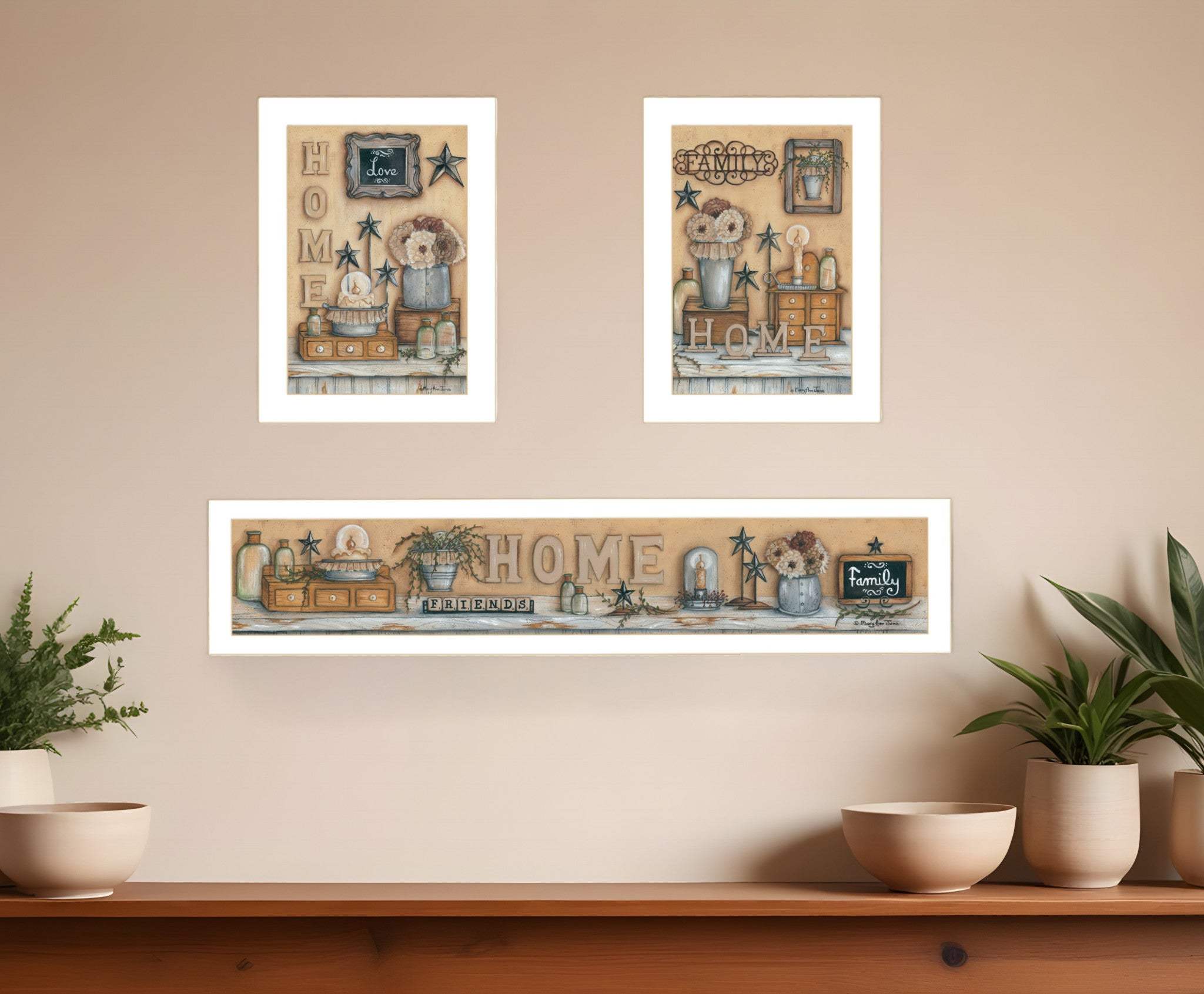 Set Of Three Where Family and Friends Gather 2 White Framed Print Wall Art - Homeroots - Flyclothing LLC