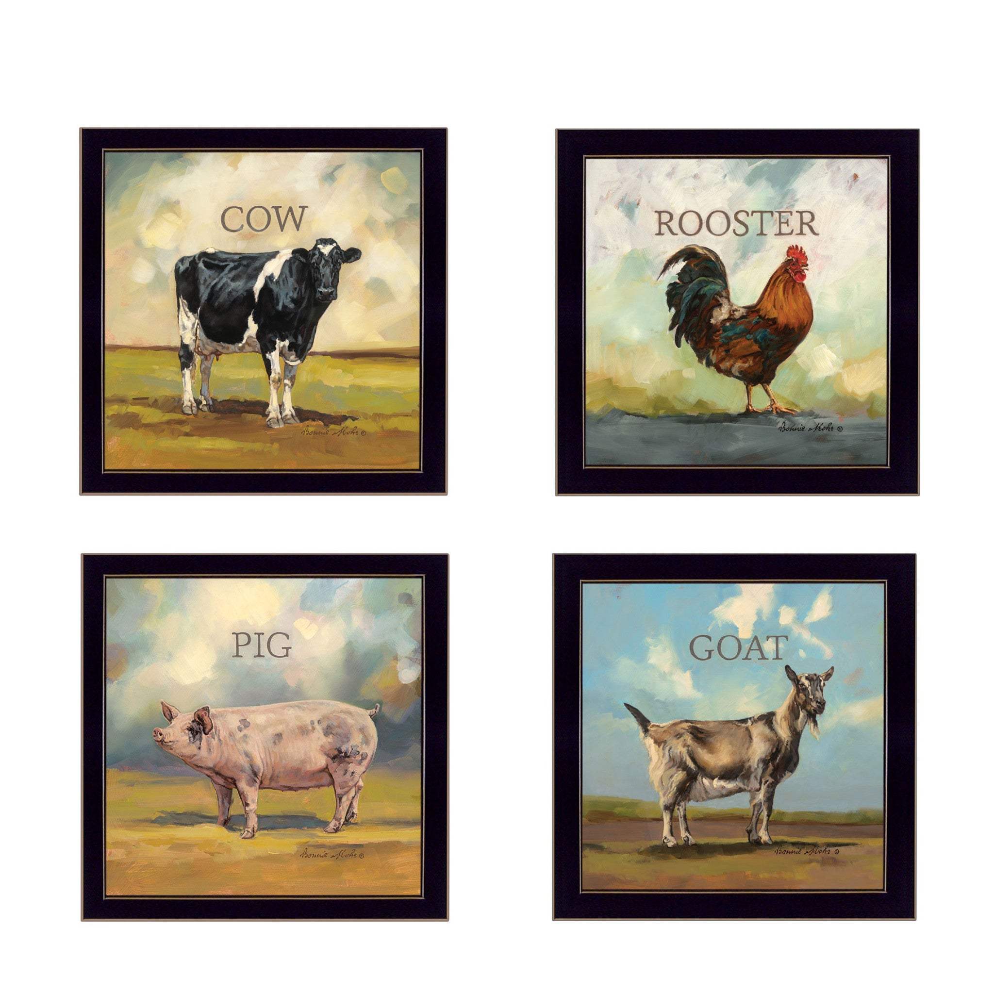 Set Of Four Farm Animals 1 Black Framed Print Wall Art - Homeroots - Flyclothing LLC
