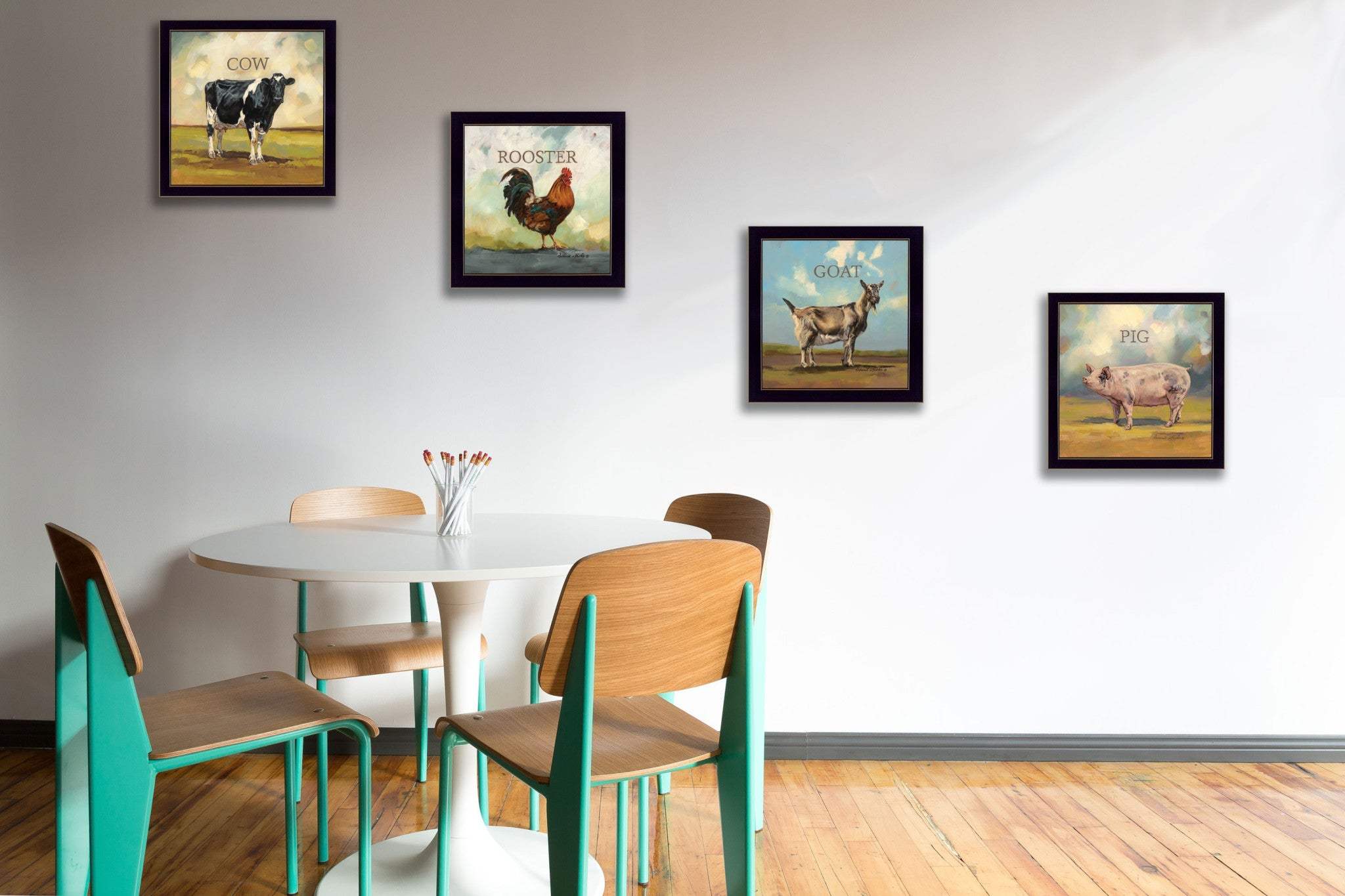 Set Of Four Farm Animals 1 Black Framed Print Wall Art - Homeroots - Flyclothing LLC