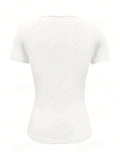 Round Neck Short Sleeve T-Shirt - Trendsi - Flyclothing LLC