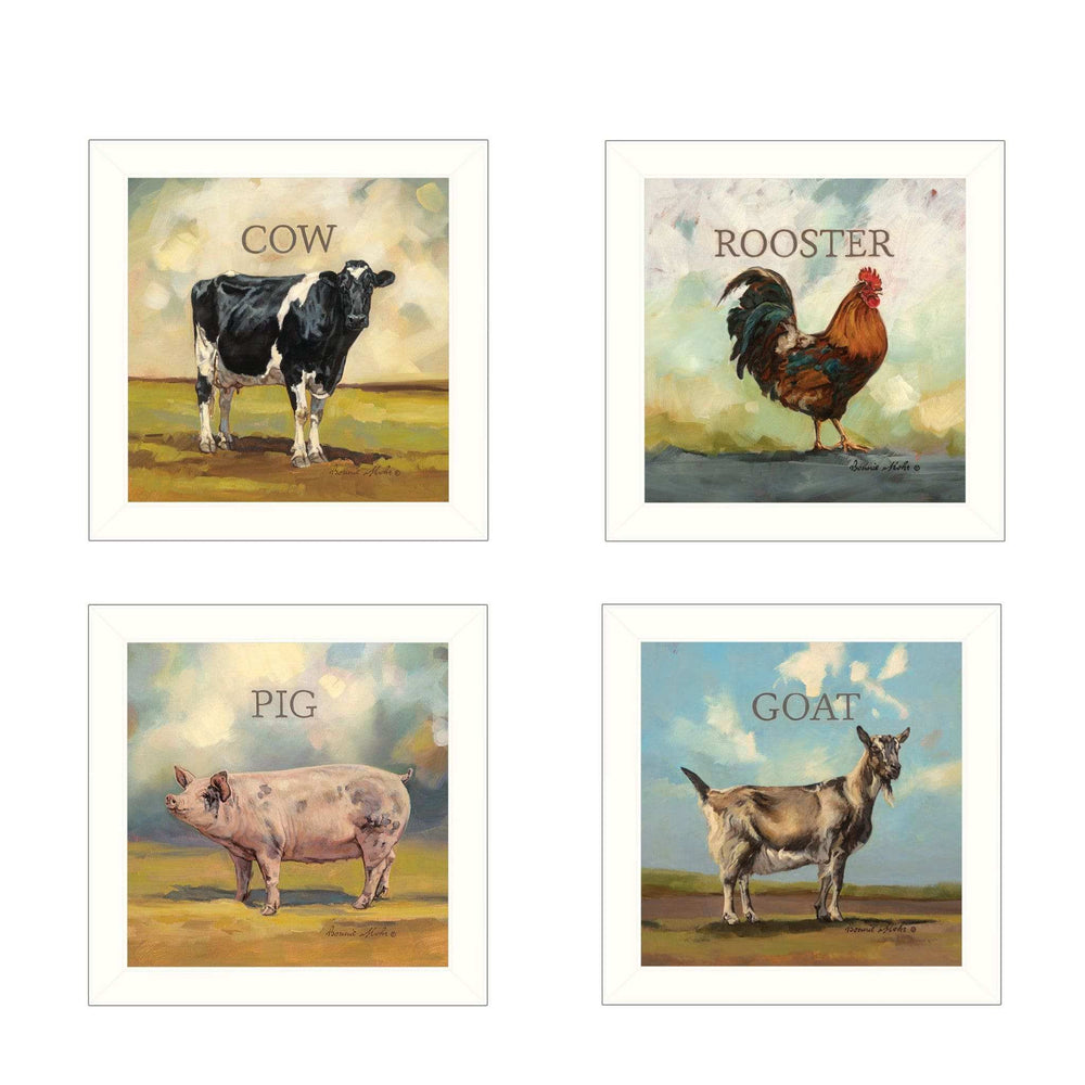 Set Of Four Farm Animals 2 White Framed Print Wall Art - Homeroots - Flyclothing LLC