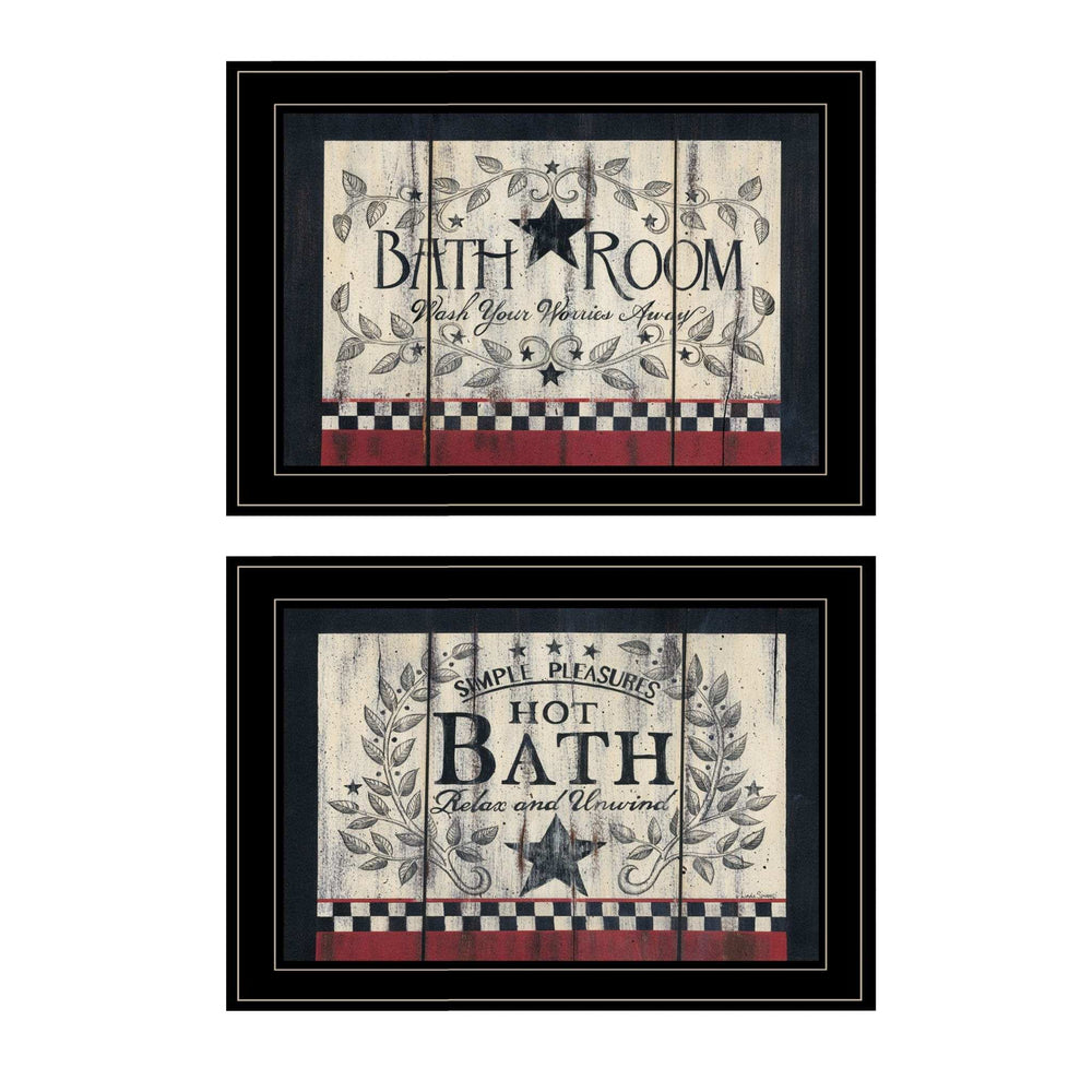 Set Of Two Hot Bath 8 Black Framed Print Bathroom Wall Art - Homeroots - Flyclothing LLC