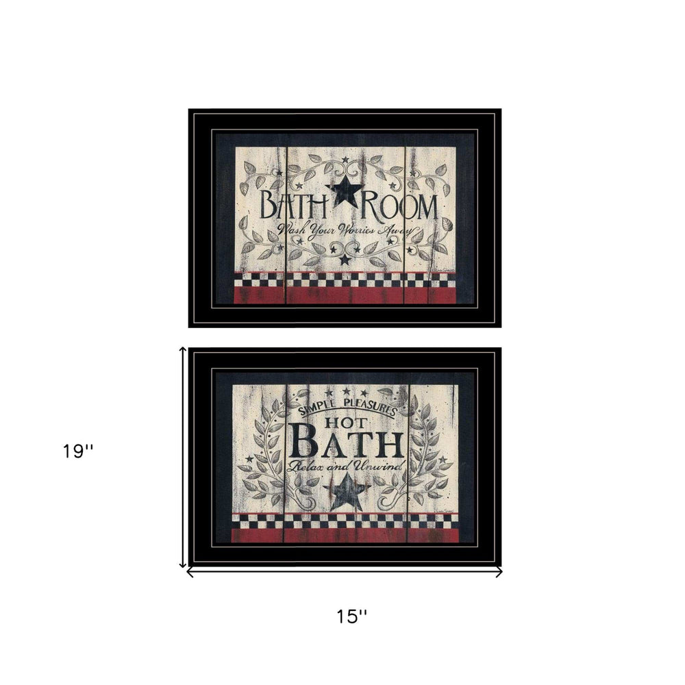 Set Of Two Hot Bath 8 Black Framed Print Bathroom Wall Art - Homeroots - Flyclothing LLC