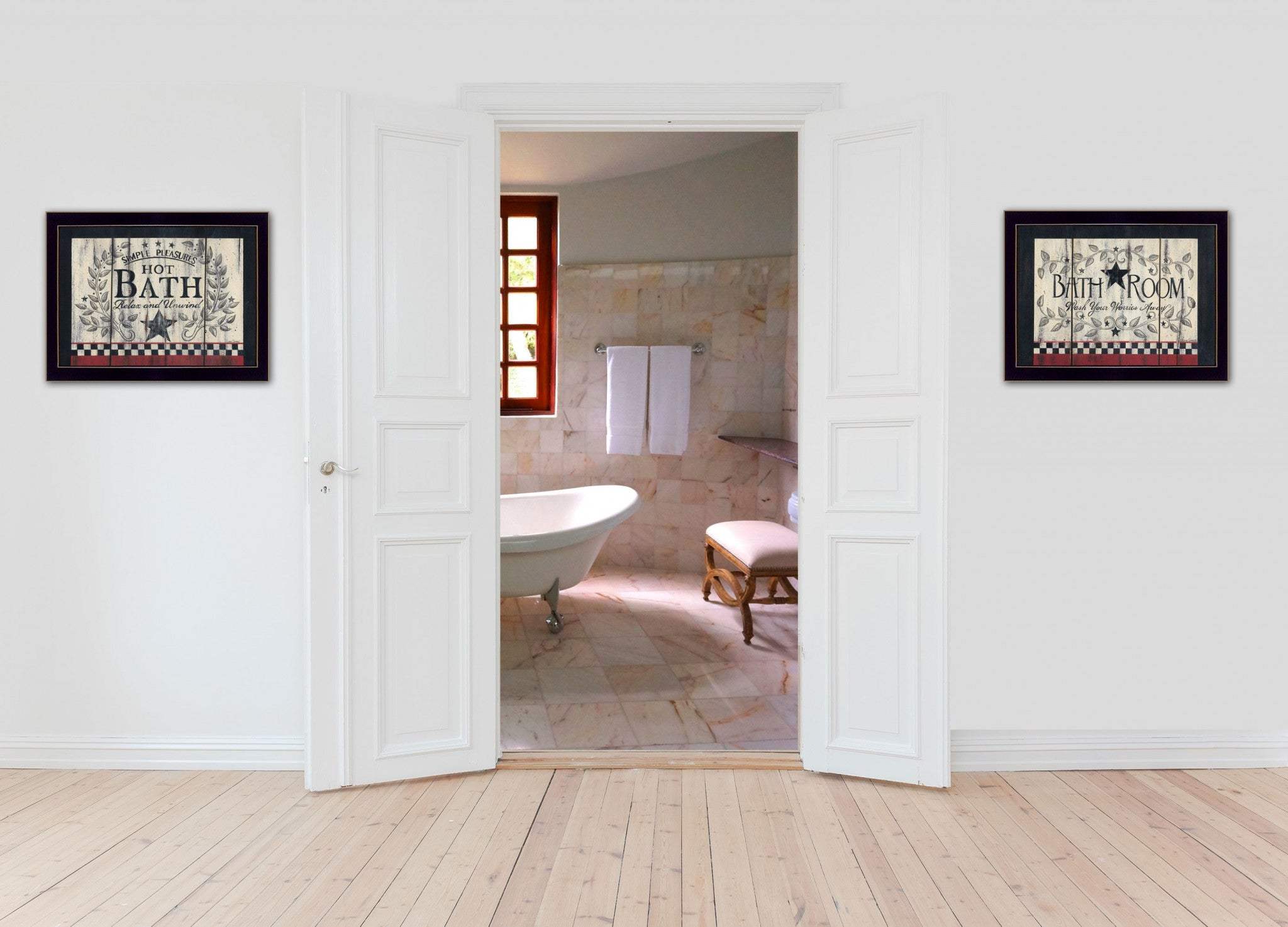 Set Of Two Hot Bath 9 Black Framed Print Bathroom Wall Art - Homeroots - Flyclothing LLC