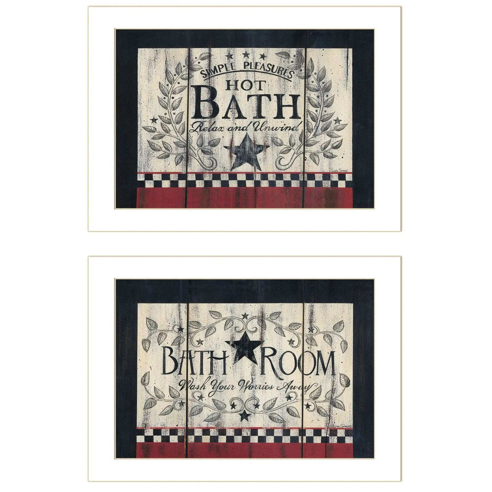 Set Of Two Hot Bath 3 White Framed Print Bathroom Wall Art - Homeroots - Flyclothing LLC