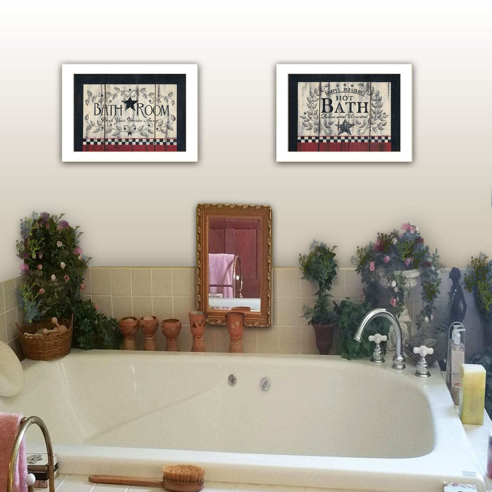 Set Of Two Hot Bath 3 White Framed Print Bathroom Wall Art - Homeroots - Flyclothing LLC
