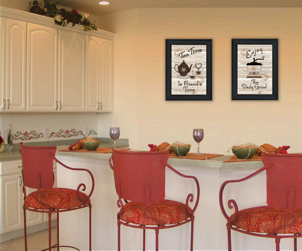 Set Of Two Enjoy Tea Time 1 Black Framed Print Kitchen Wall Art - Homeroots - Flyclothing LLC