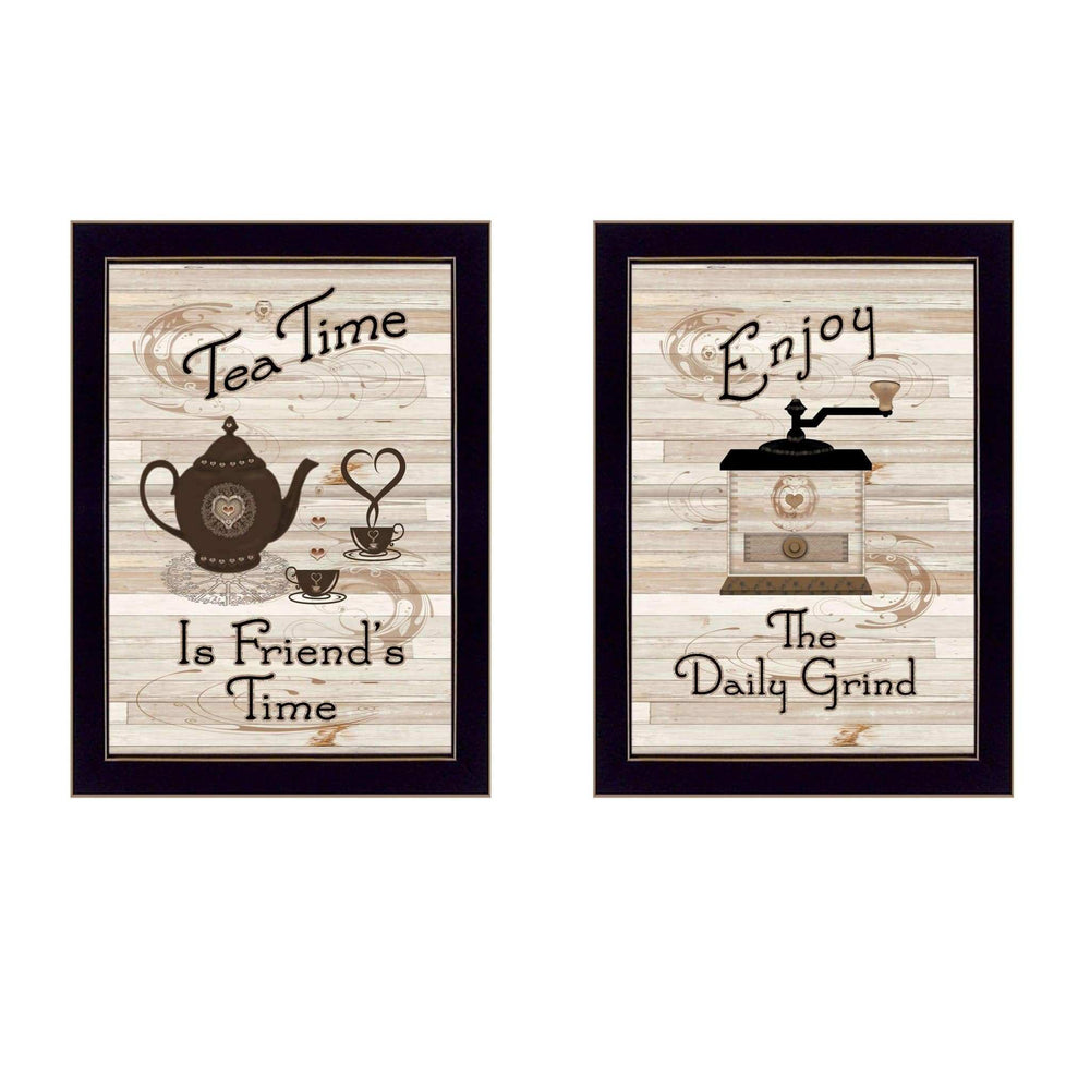 Set Of Two Enjoy Tea Time 2 Black Framed Print Kitchen Wall Art - Homeroots - Flyclothing LLC