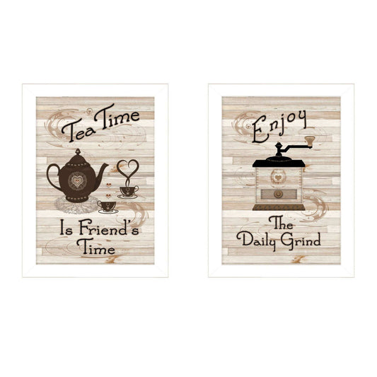 Set Of Two Enjoy Tea Time 3 White Framed Print Kitchen Wall Art - Homeroots - Flyclothing LLC