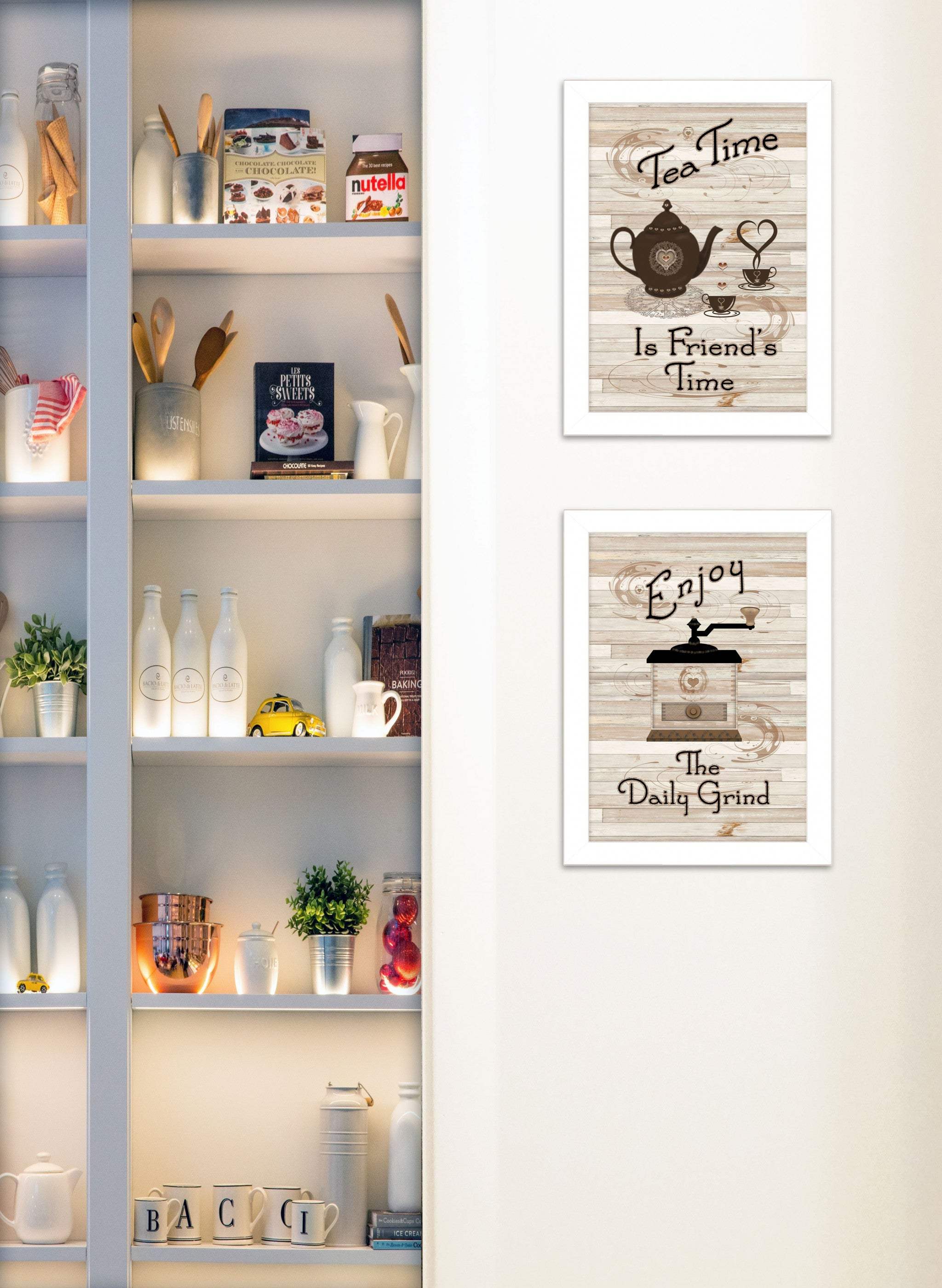 Set Of Two Enjoy Tea Time 3 White Framed Print Kitchen Wall Art - Homeroots - Flyclothing LLC