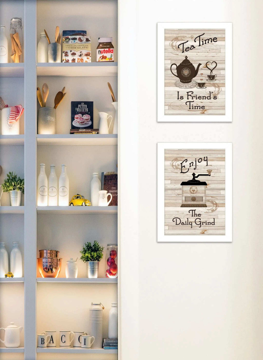 Set Of Two Enjoy Tea Time 3 White Framed Print Kitchen Wall Art - Homeroots - Flyclothing LLC