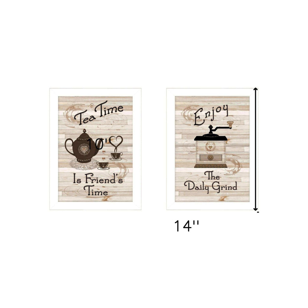 Set Of Two Enjoy Tea Time 3 White Framed Print Kitchen Wall Art - Homeroots - Flyclothing LLC