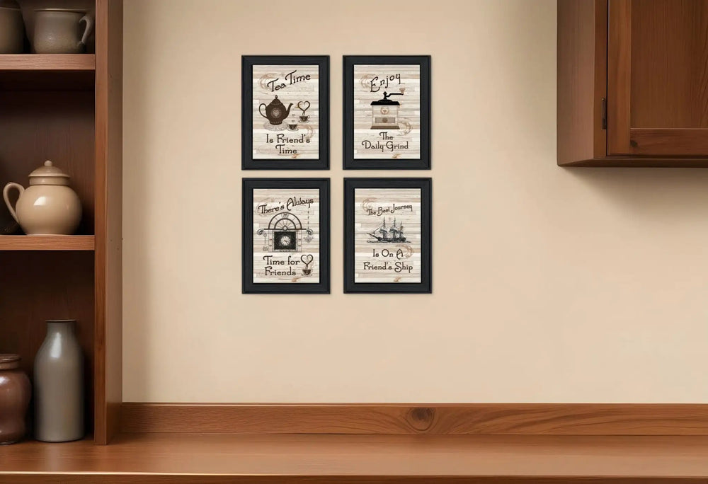 Set Of Four Friendship 1 Black Framed Print Kitchen Wall Art - Homeroots