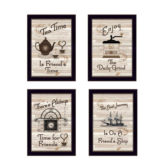 Set Of Four Friendship 2 Black Framed Print Kitchen Wall Art - Homeroots - Flyclothing LLC