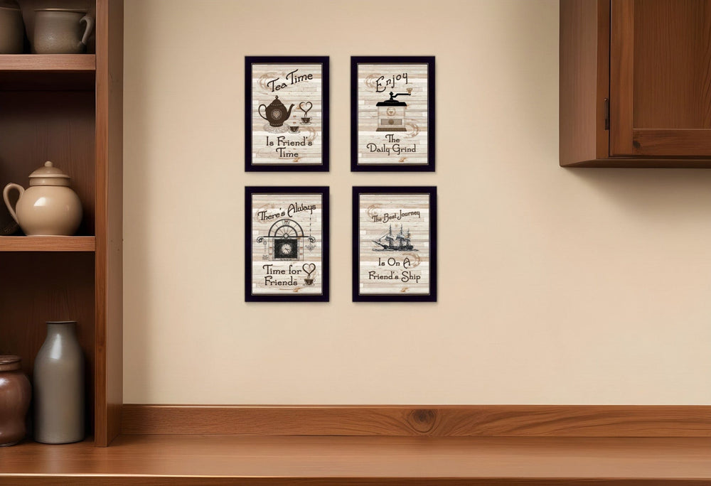 Set Of Four Friendship 2 Black Framed Print Kitchen Wall Art - Homeroots