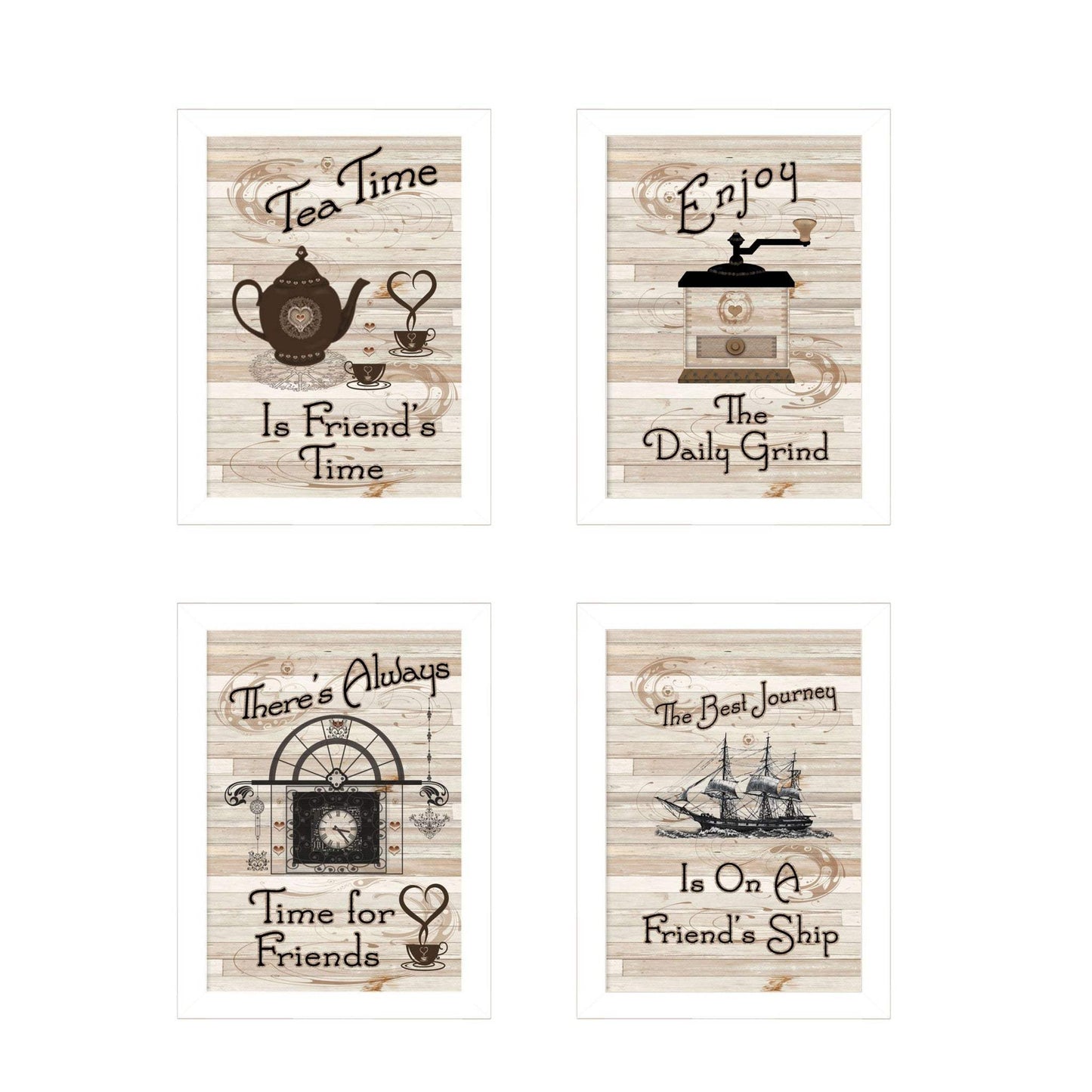 Set Of Four Friendship 3 White Framed Print Kitchen Wall Art - Homeroots - Flyclothing LLC