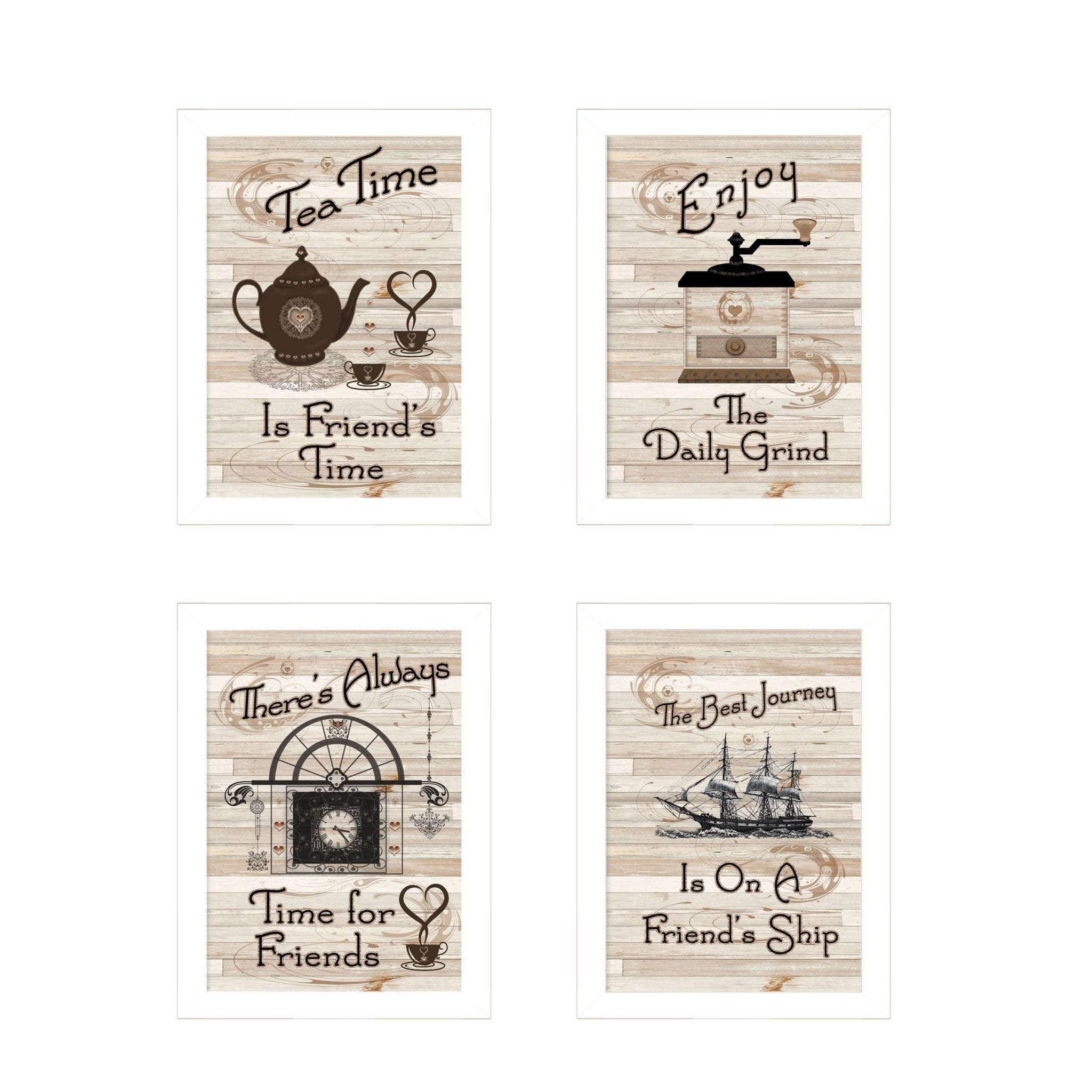 Set Of Four Friendship 3 White Framed Print Kitchen Wall Art - Homeroots - Flyclothing LLC