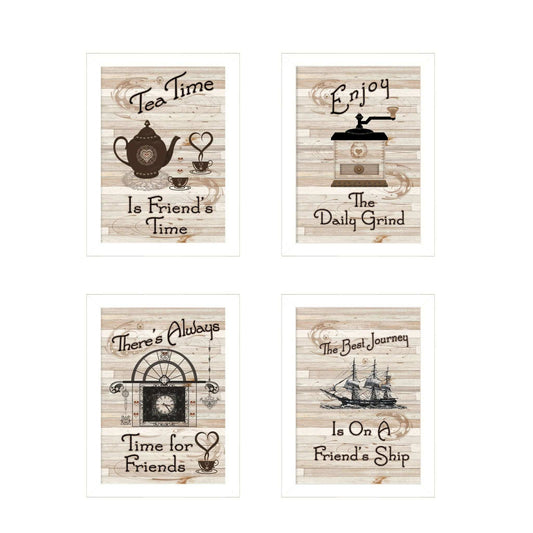 Set Of Four Friendship 3 White Framed Print Kitchen Wall Art - Homeroots - Flyclothing LLC