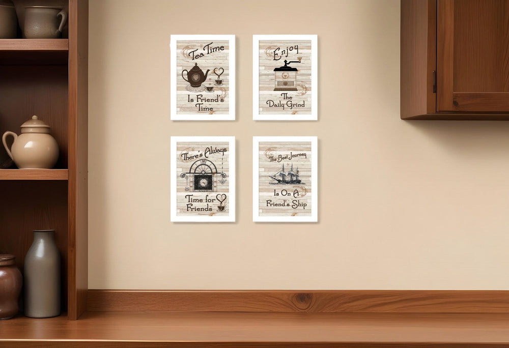Set Of Four Friendship 3 White Framed Print Kitchen Wall Art - Homeroots