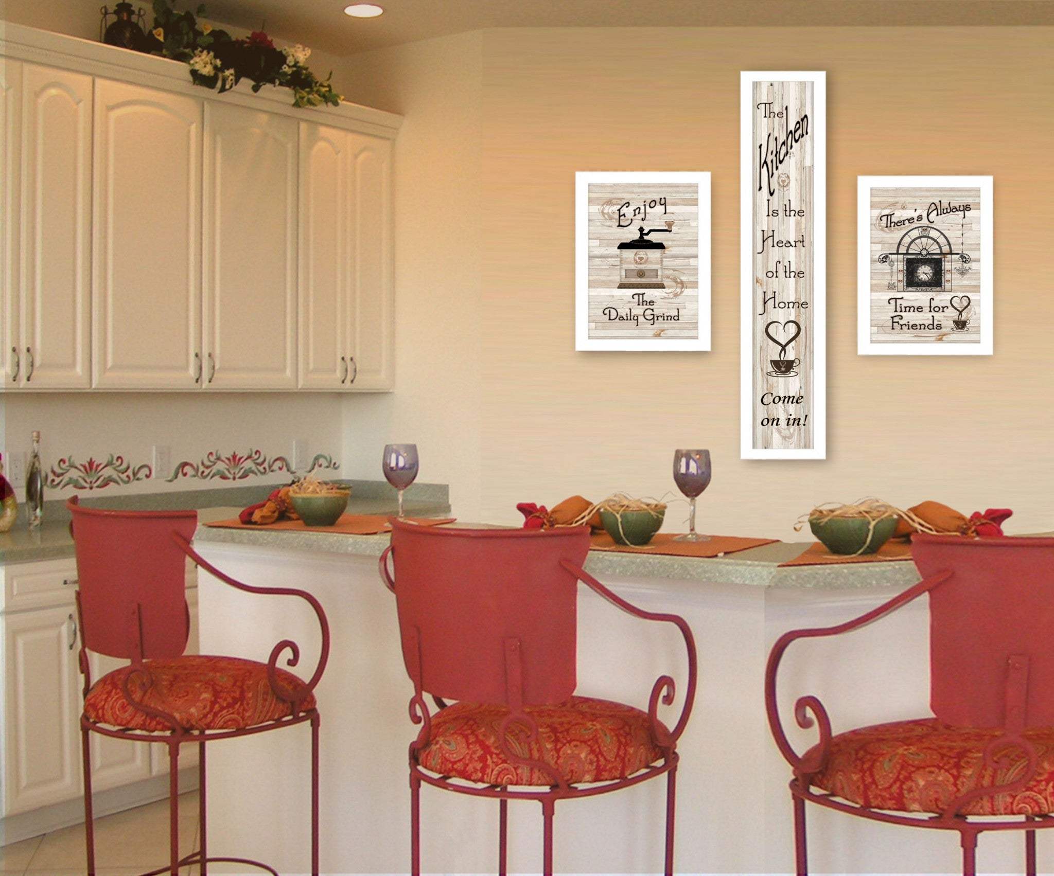 Set Of Three The Kitchen Collection I 4 White Framed Print Kitchen Wall Art - Homeroots - Flyclothing LLC