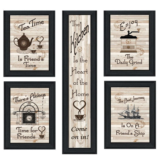 Set Of Five Kitchen Friendship 2 Black Framed Print Kitchen Wall Art - Homeroots - Flyclothing LLC