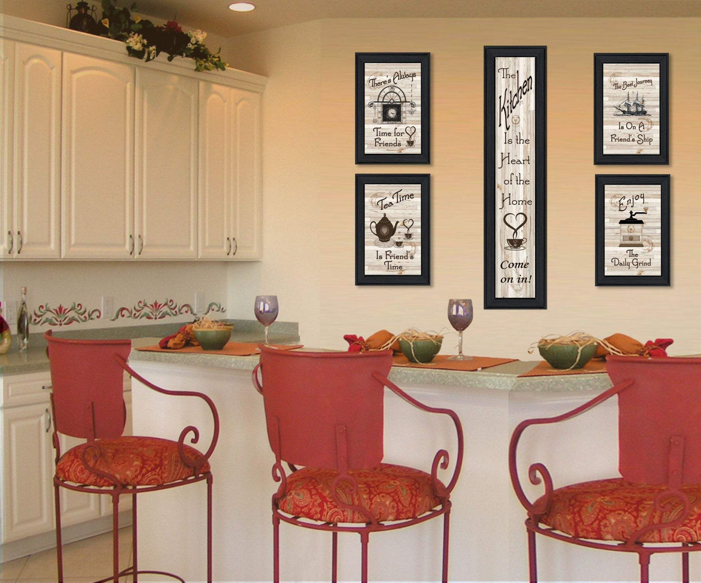 Set Of Five Kitchen Friendship 2 Black Framed Print Kitchen Wall Art - Homeroots - Flyclothing LLC
