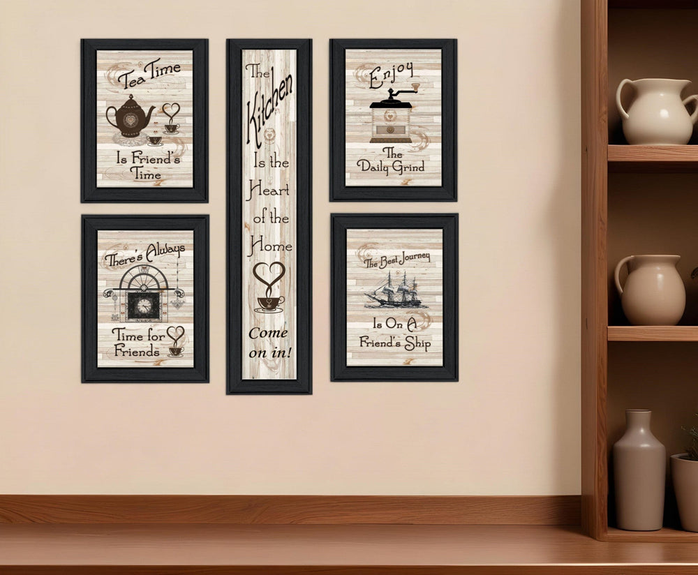 Set Of Five Kitchen Friendship 2 Black Framed Print Kitchen Wall Art - Homeroots