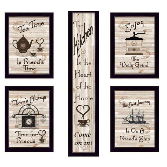 Set Of Five Kitchen Friendship 3 Black Framed Print Kitchen Wall Art - Homeroots - Flyclothing LLC