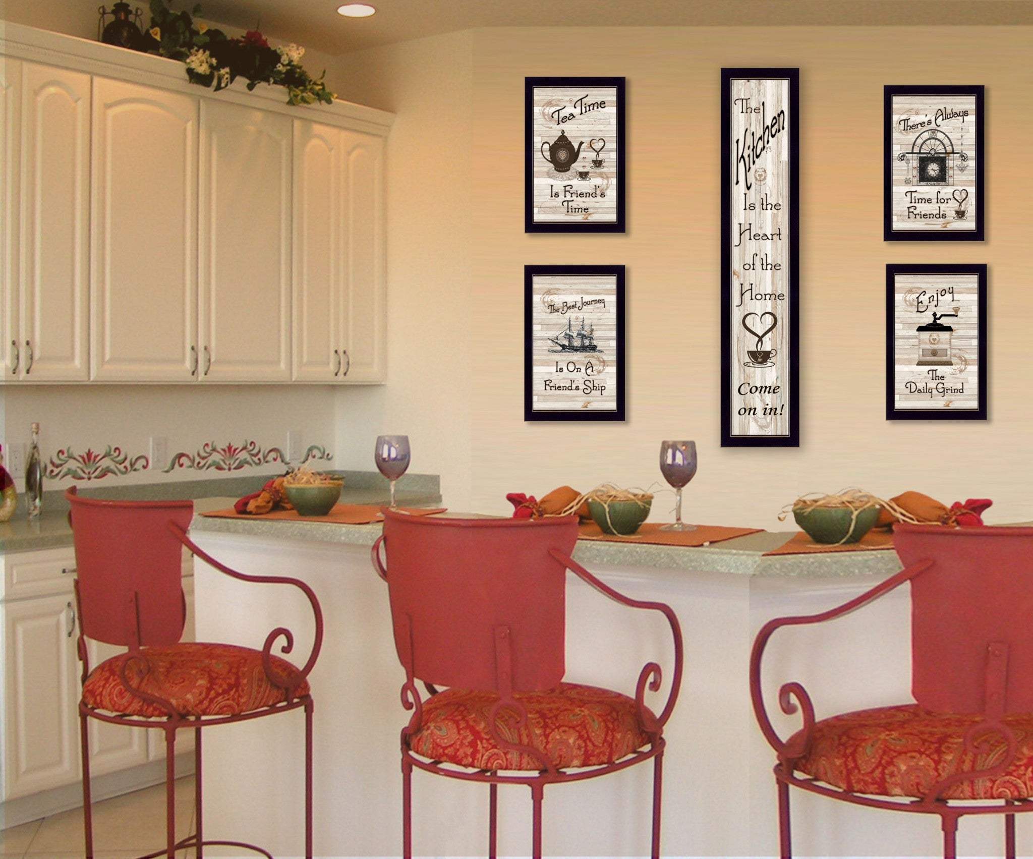 Set Of Five Kitchen Friendship 3 Black Framed Print Kitchen Wall Art - Homeroots - Flyclothing LLC
