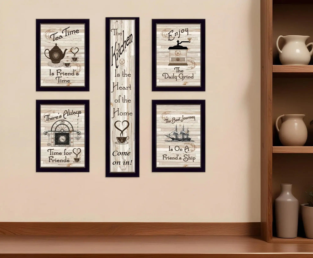 Set Of Five Kitchen Friendship 3 Black Framed Print Kitchen Wall Art - Homeroots