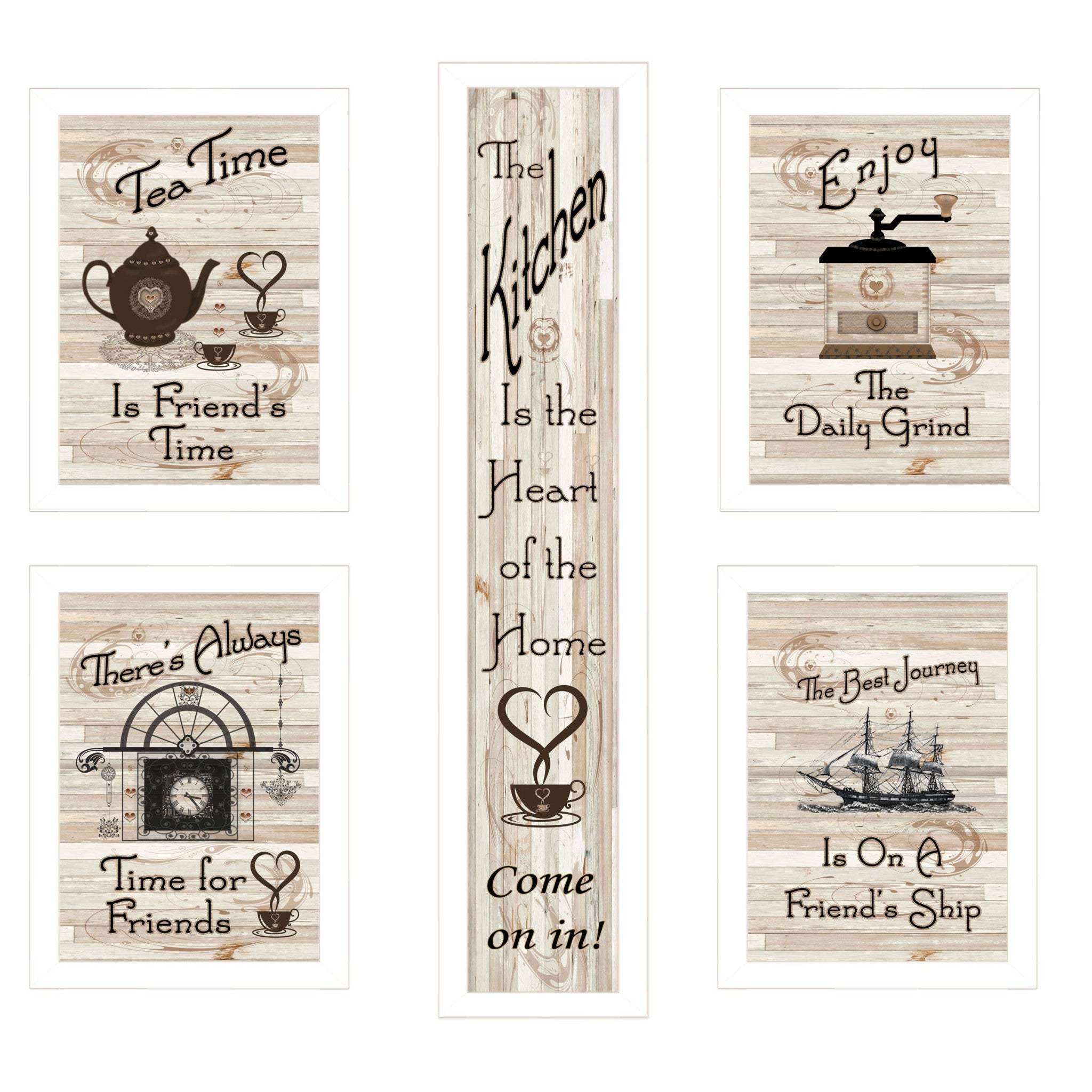 Set Of Five Kitchen Friendship 4 White Framed Print Kitchen Wall Art - Homeroots - Flyclothing LLC