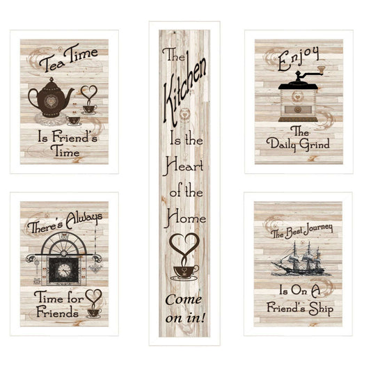 Set Of Five Kitchen Friendship 4 White Framed Print Kitchen Wall Art - Homeroots - Flyclothing LLC