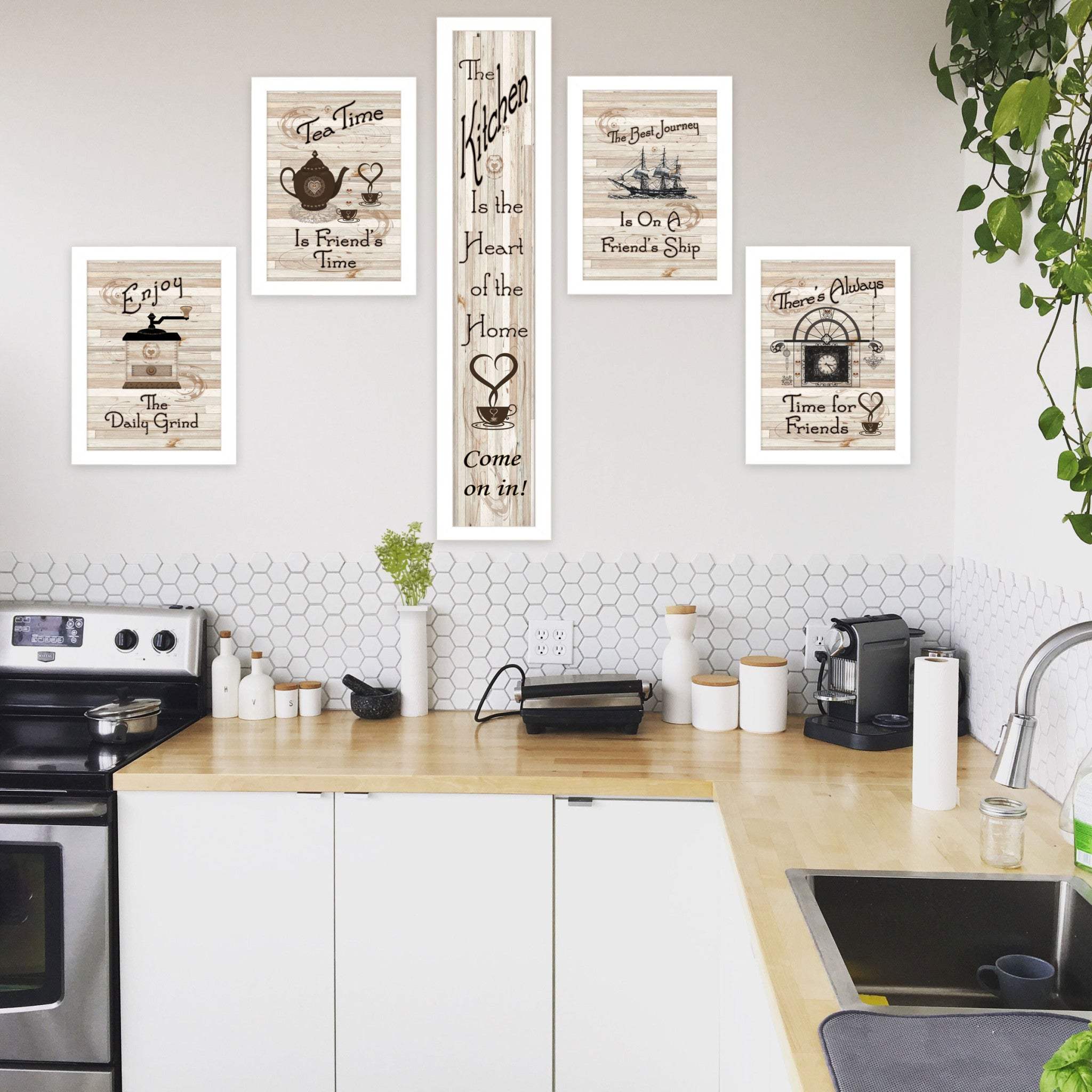 Set Of Five Kitchen Friendship 4 White Framed Print Kitchen Wall Art - Homeroots - Flyclothing LLC
