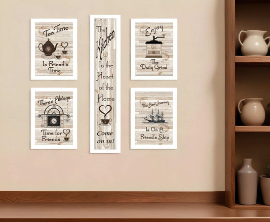 Set Of Five Kitchen Friendship 4 White Framed Print Kitchen Wall Art - Homeroots - Flyclothing LLC