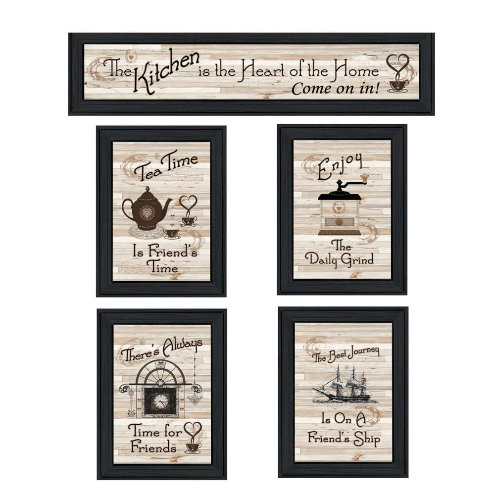 Set Of Five Kitchen Friendship Collection II 2 Black Framed Print Kitchen Wall Art - Homeroots - Flyclothing LLC